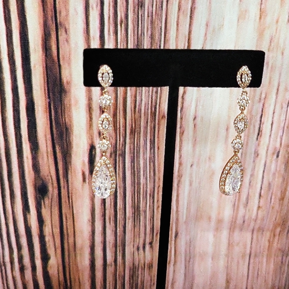 Sweetv Cubic Zirconia Teardrop Crystal Rhinestones Dangle Earrings Rose Gold